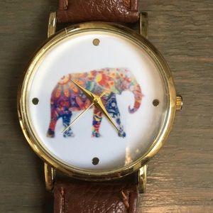Unique Elephant Watch Brown Faux Leather Strap